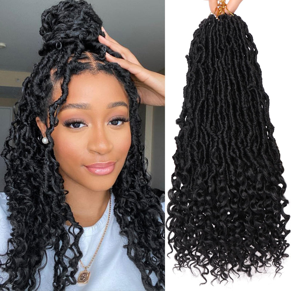 XTREND 18-inch faux locs close-up with curly ends and natural luster.