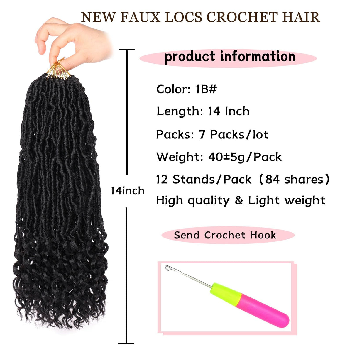 XTREND faux locs 7-pack natural black with curly ends for versatile styling.