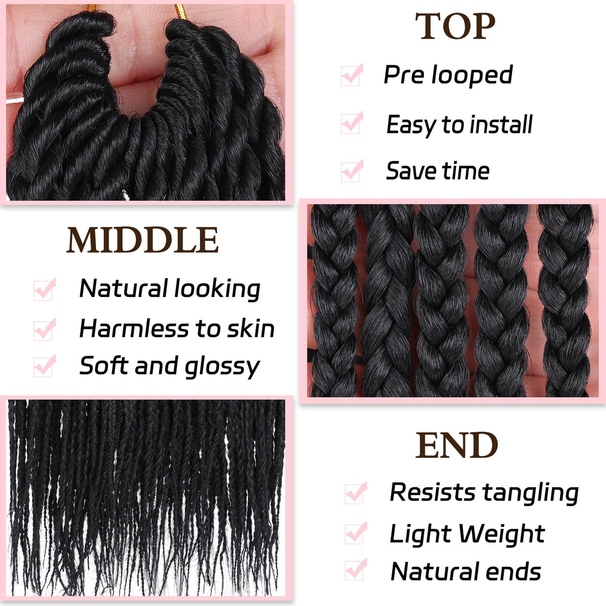 XTREND eight-pack box braids kit with pre-looped knotless braids for easy installation.