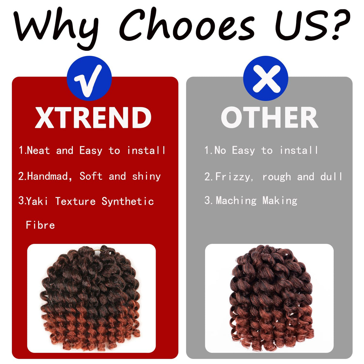 XTREND Jamaican Bounce 8-inch Jumpy Wand Curl crochet hair, tangle-free texture for easy brushing.