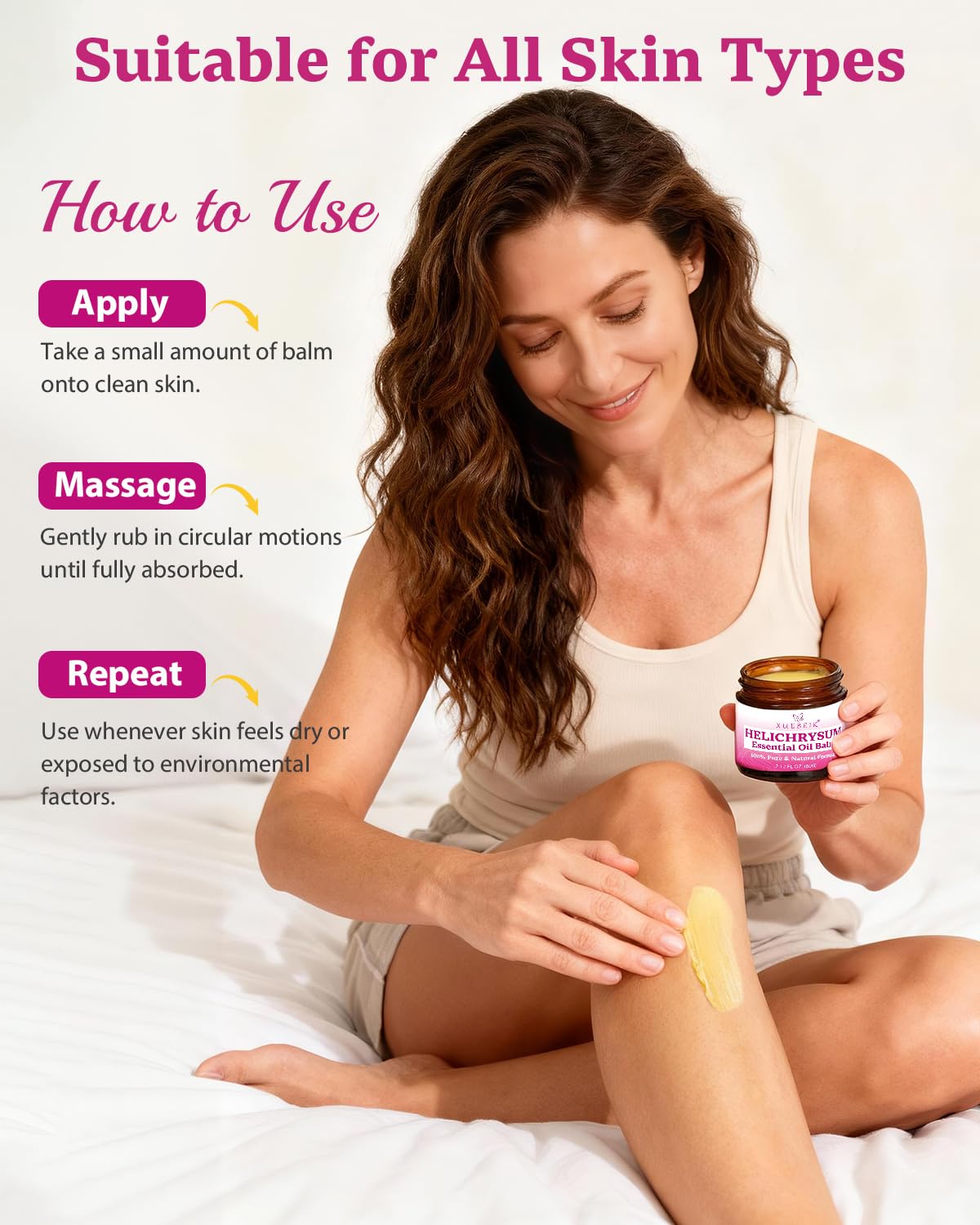 XUEBEIK Helichrysum Balm suitable for all skin types, daily use.