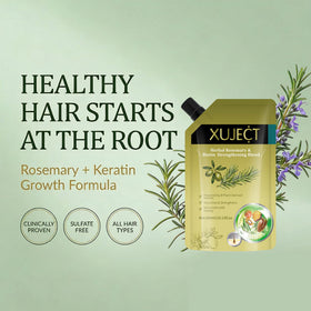 XUJECT rosemary shampoo volume-effect view suggests added body without weighing down hair.