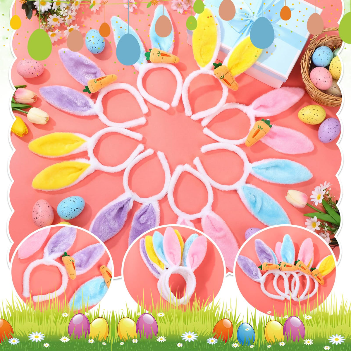 XunYee yellow carrot-design bunny ears headband for vibrant celebrations.
