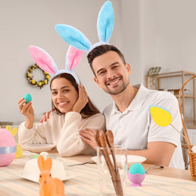 XunYee pink bunny ears headband ideal for group photos.