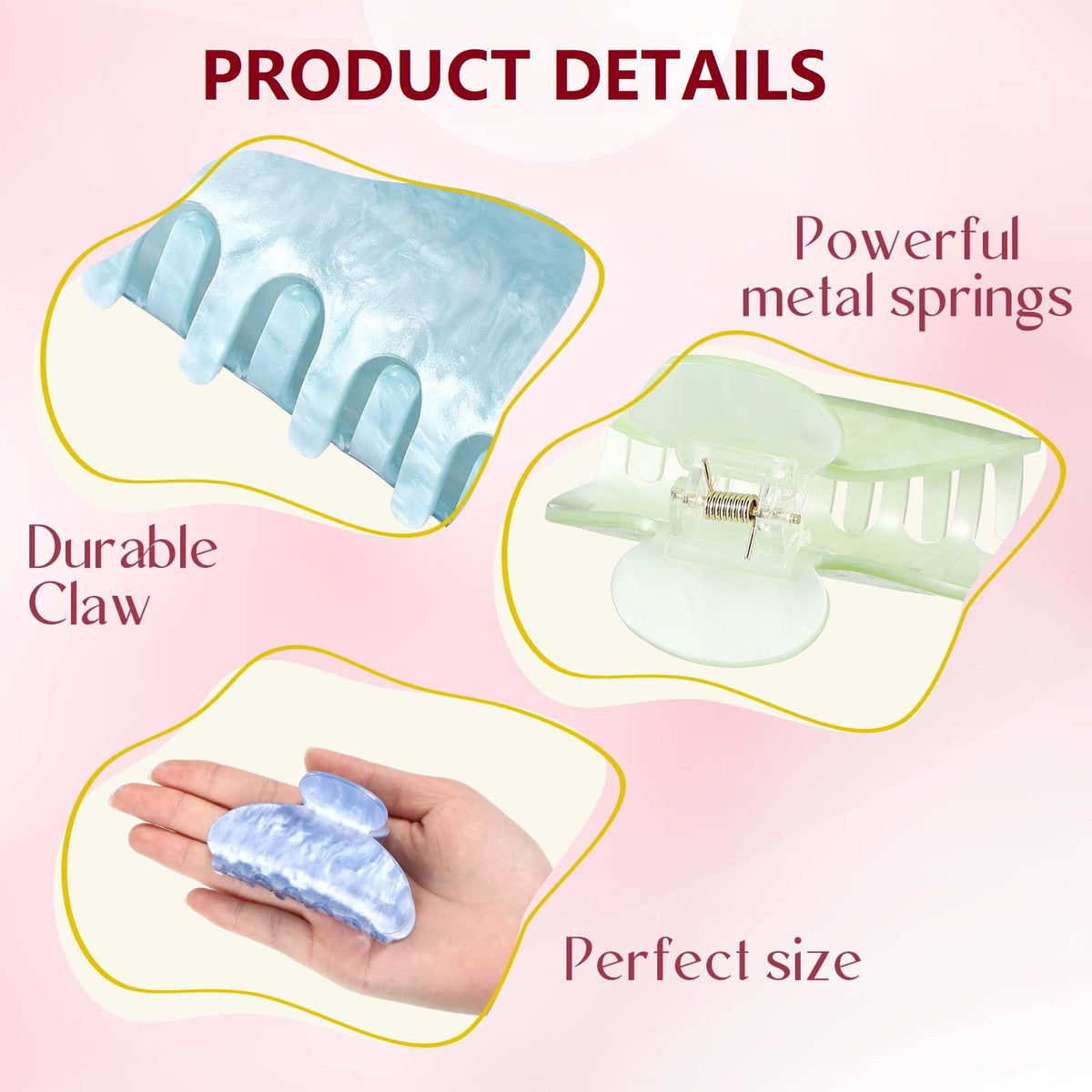 XunYee pink acrylic claw clip with cute, secure grip for casual wear.