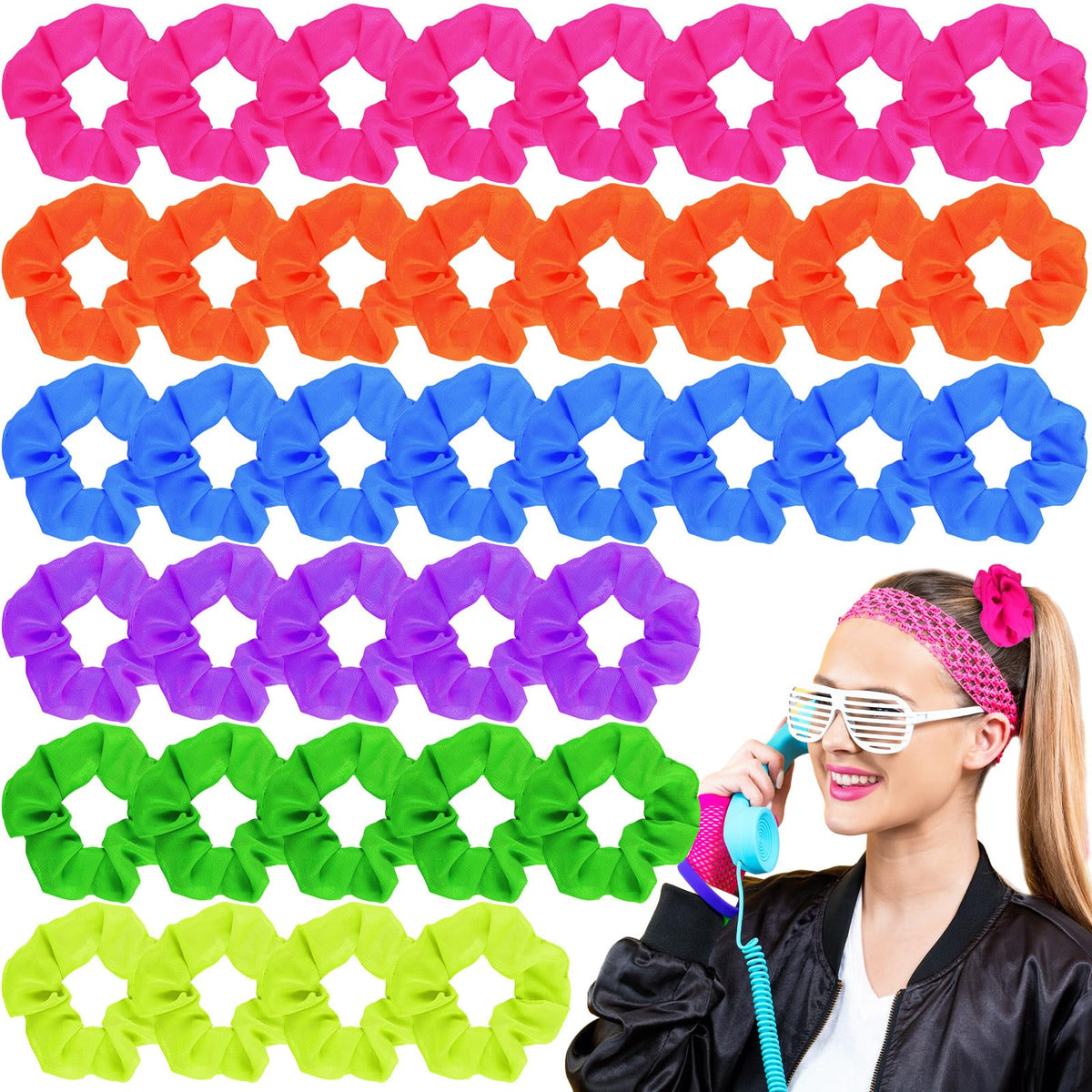 XunYee neon scrunchies pack 48 pieces for bold daily looks and easy ponytails.