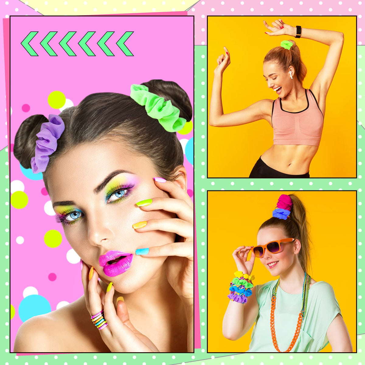 XunYee neon scrunchies pink add playful flair and gentle hair handling.