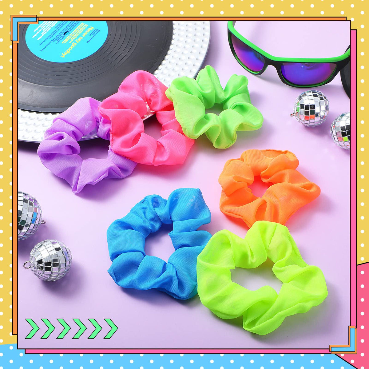 XunYee neon scrunchies purple add bold accent for workouts or parties.