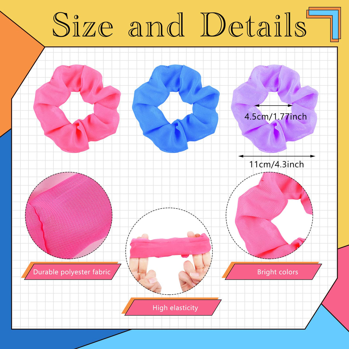 XunYee neon scrunchies yellow highlight bright style and secure ponytails during workouts.