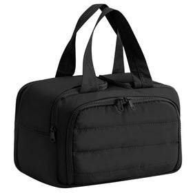 XWFB travel toiletry bag black open view for quick access to cosmetics