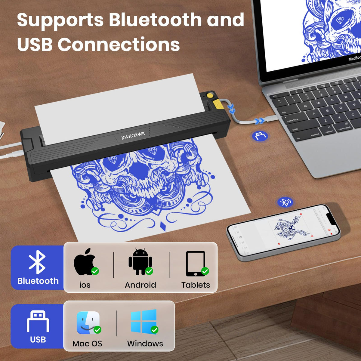 Compact XWKOXWK tattoo printer weighs about 1 lb for travel-ready setup.