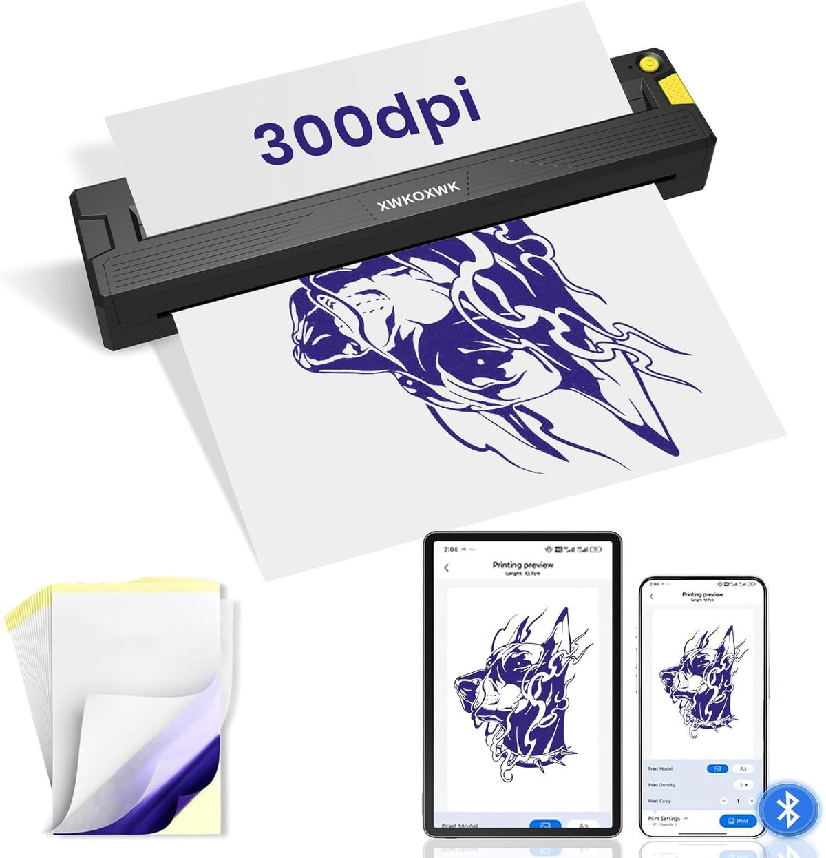 XWKOXWK tattoo stencil printer with Bluetooth for cordless on-the-go transfers.