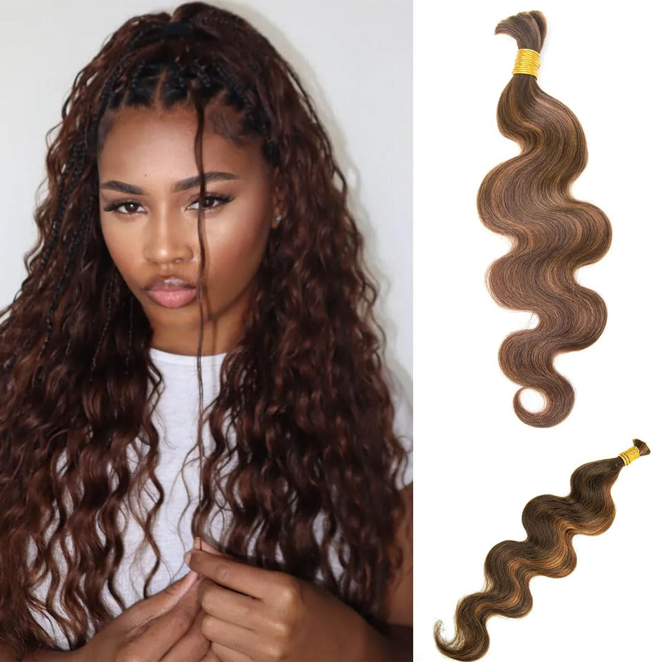 YWIGS body wave bulk braiding hair front view, 50g bundle ready for boho braids