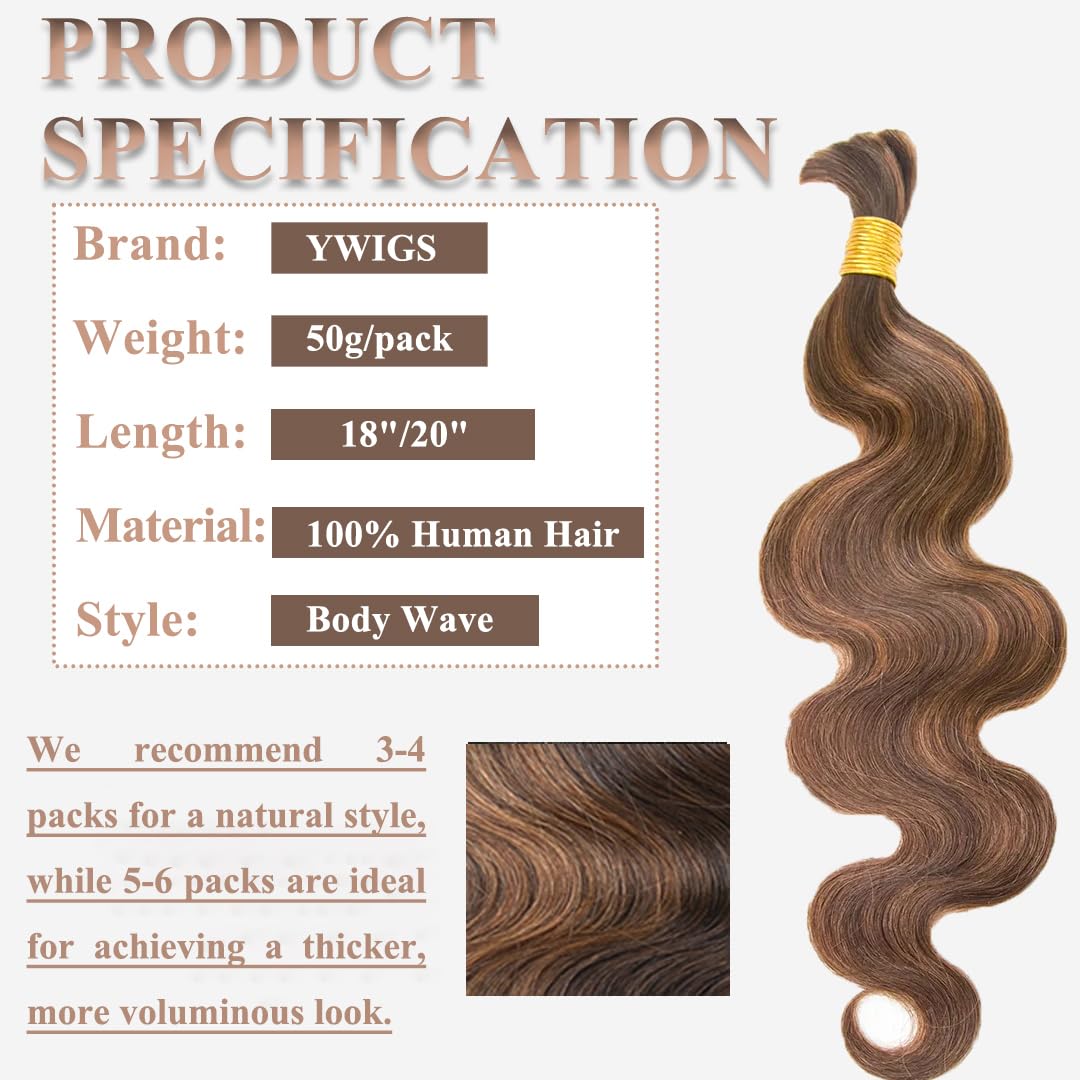 YWIGS body wave bulk braiding hair side view, suitable for long protective styles