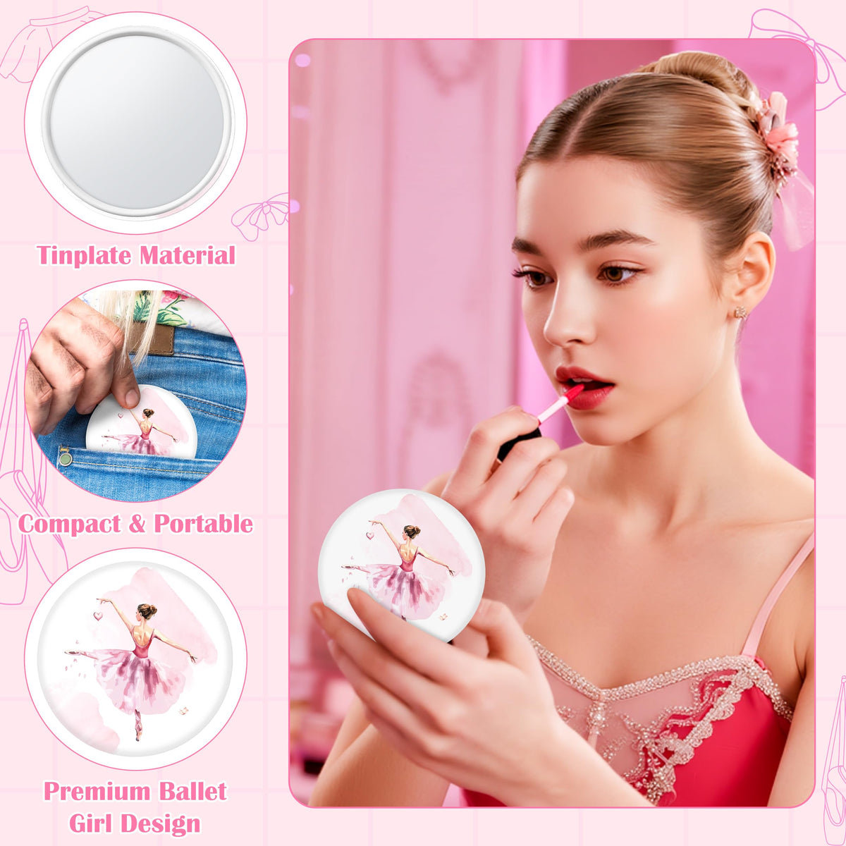 Y1tvei ballet compact mirror featuring coquette design for quick backstage touch-ups.