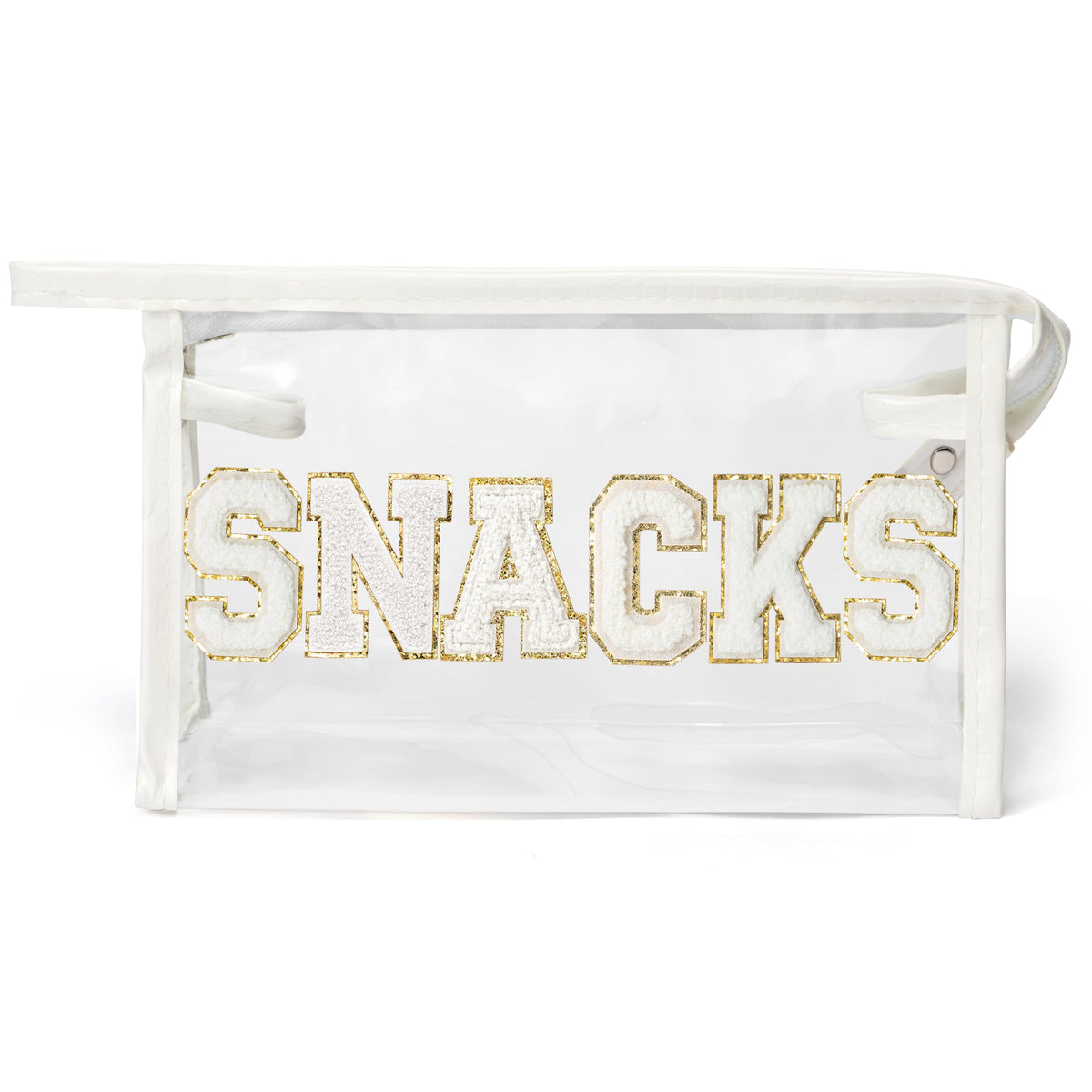 Y1tvei SNACKS clear makeup bag front view for organized cosmetics on the go
