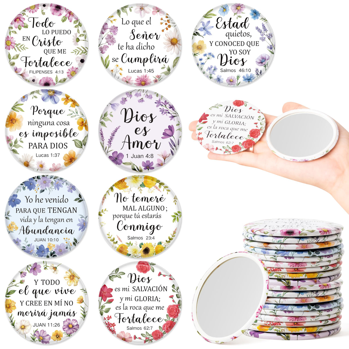 Y1tvei Spanish Flower Bible Mirrors collection with nine floral designs for daily use
