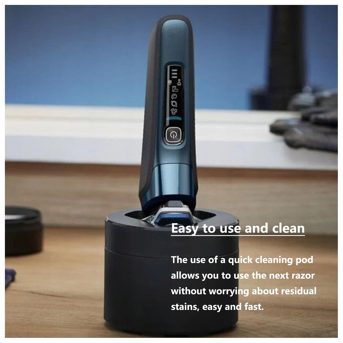 Ya-sport clean pod compatibility label highlights Philips Norelco models.