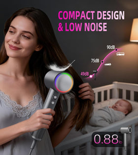 Quiet, feather-light YABLAM dryer in hand for easy styling