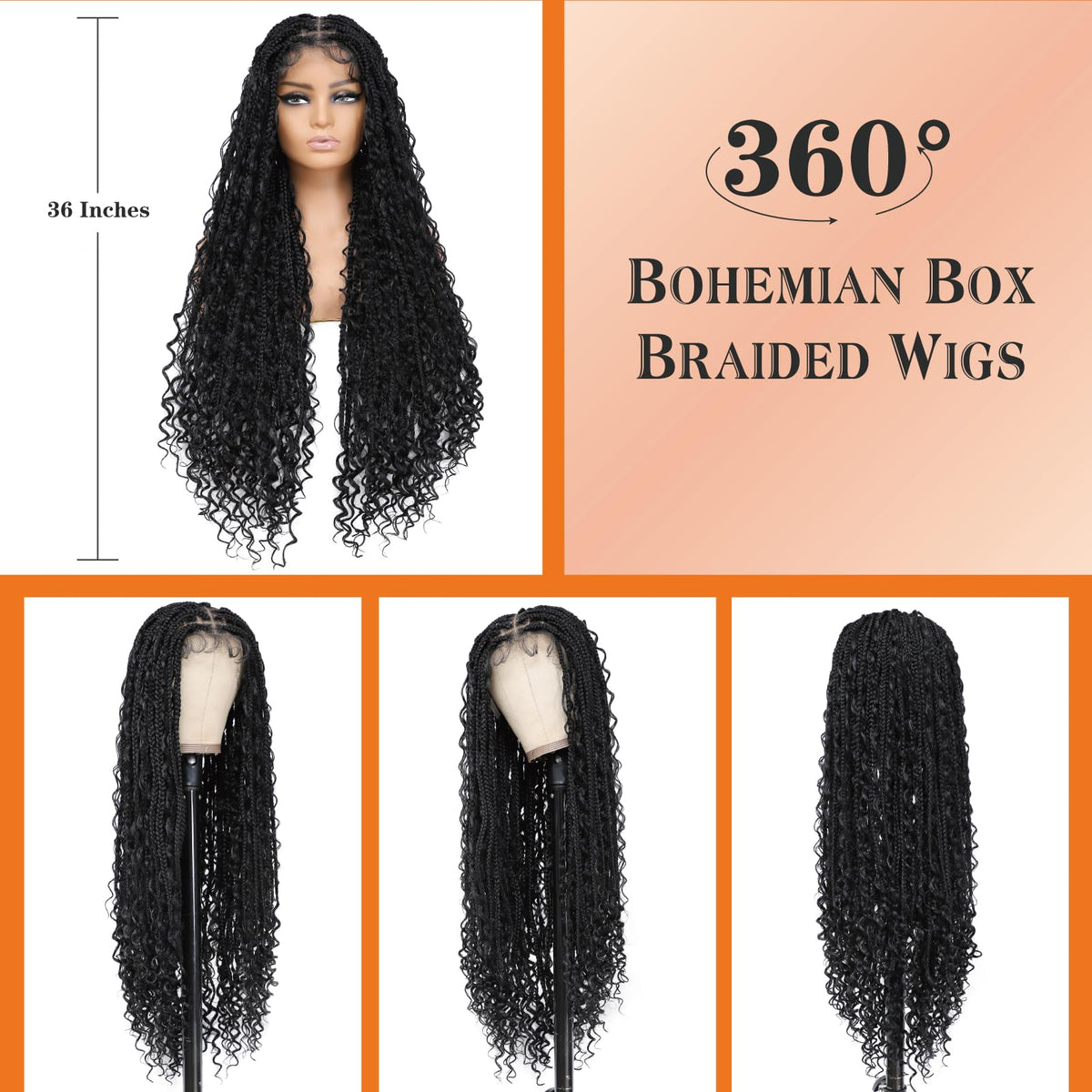 Full-length shot of Yacurcur braided wig displays flowing 36-inch style.
