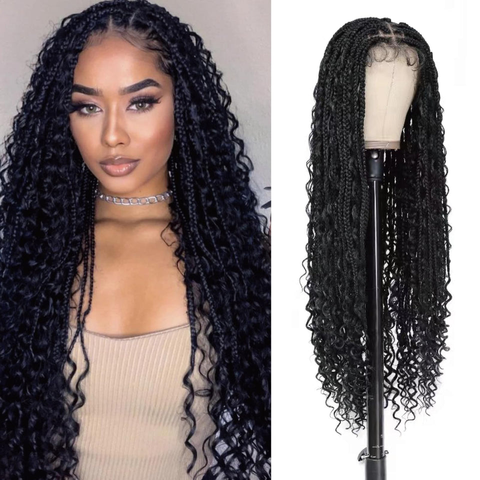 Yacurcur Boho knotless braided wig on model shows dramatic 36-inch length for glamorous looks.