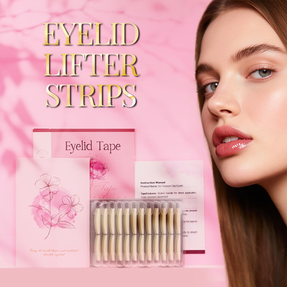 YAGUVI eyelid tape shown with makeup; complements eyeliner and eyeshadow.
