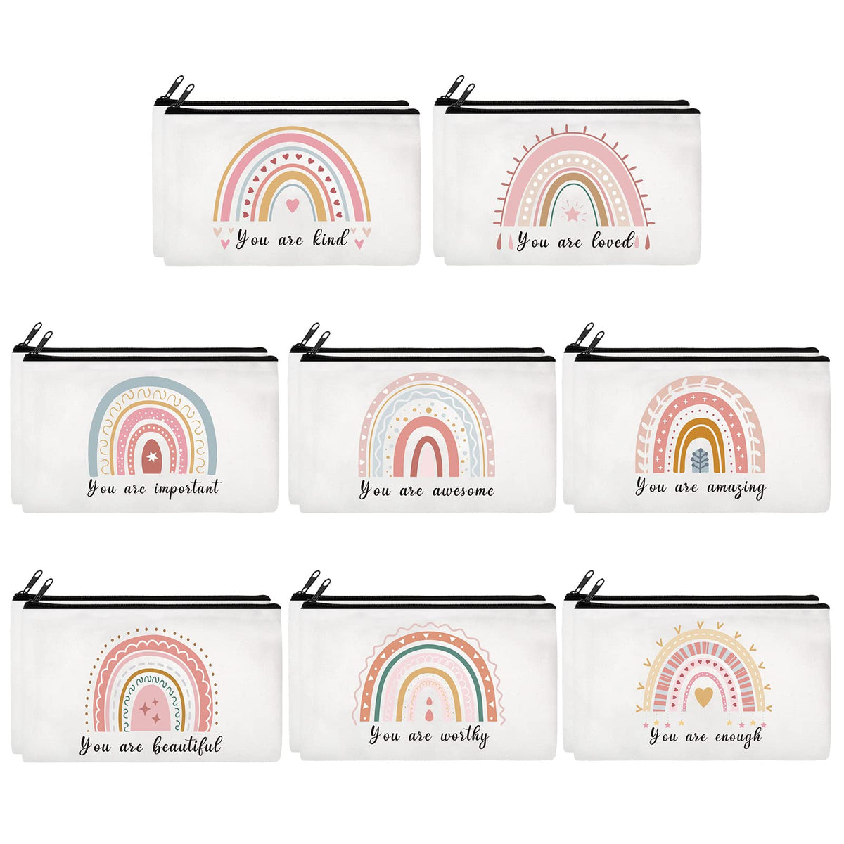 Yahenda rainbow canvas makeup bag with pastel design, ideal for daily cosmetics