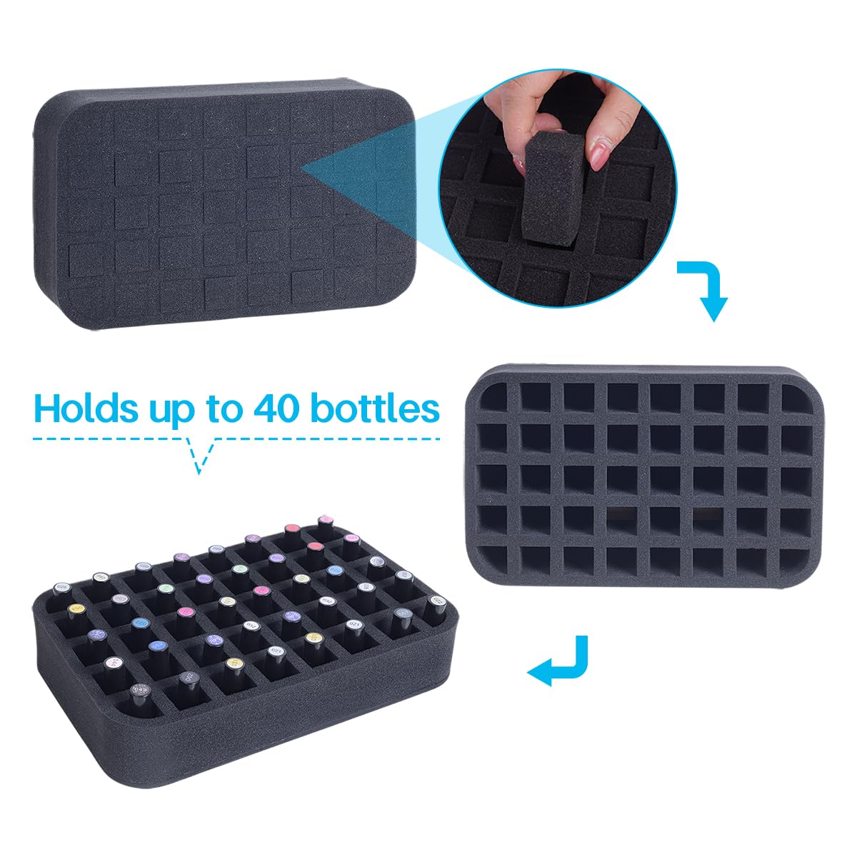 YAHOURWAT foam pad with 1.06-inch slots organizes polish bottles efficiently.