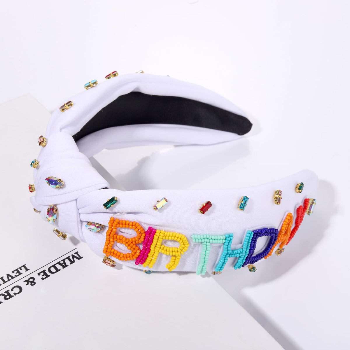 YAHPERN hand-embroidered birthday headband with beadwork