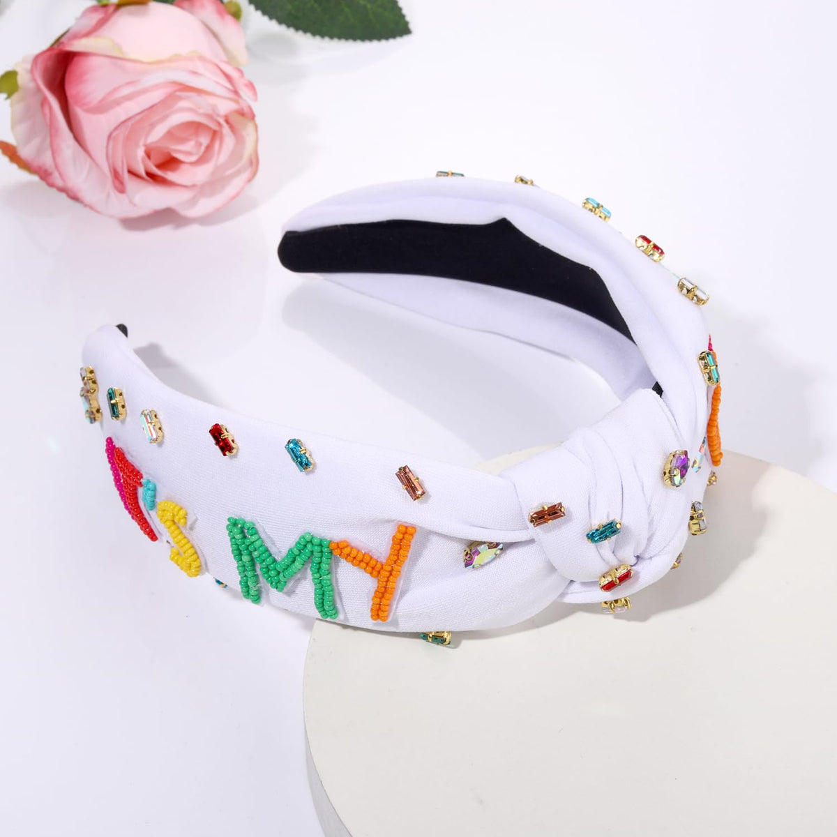 YAHPERN its-my-birthday headband side profile with crystal accents