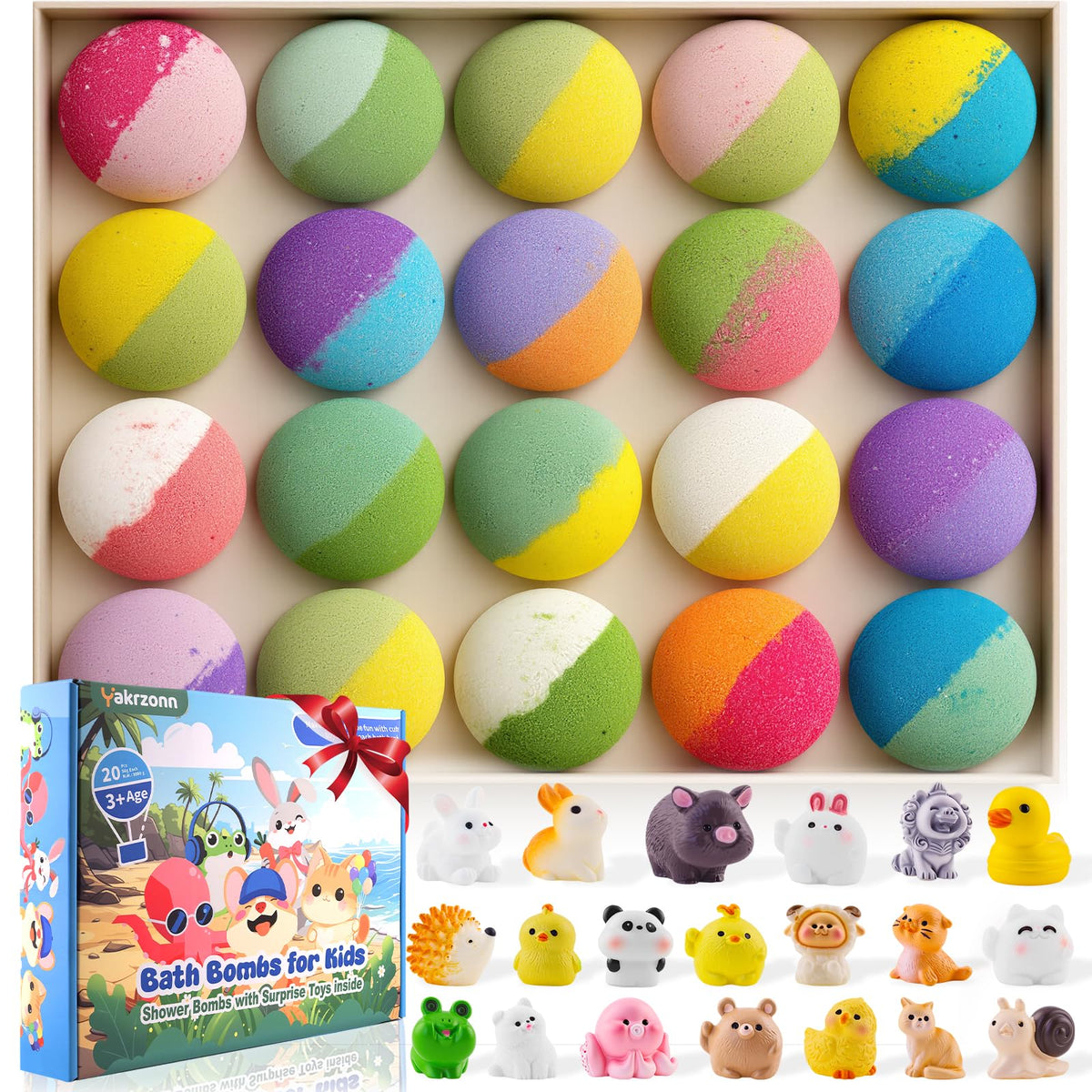 Yakrzonn bath bombs reveal a toy inside during bath time.