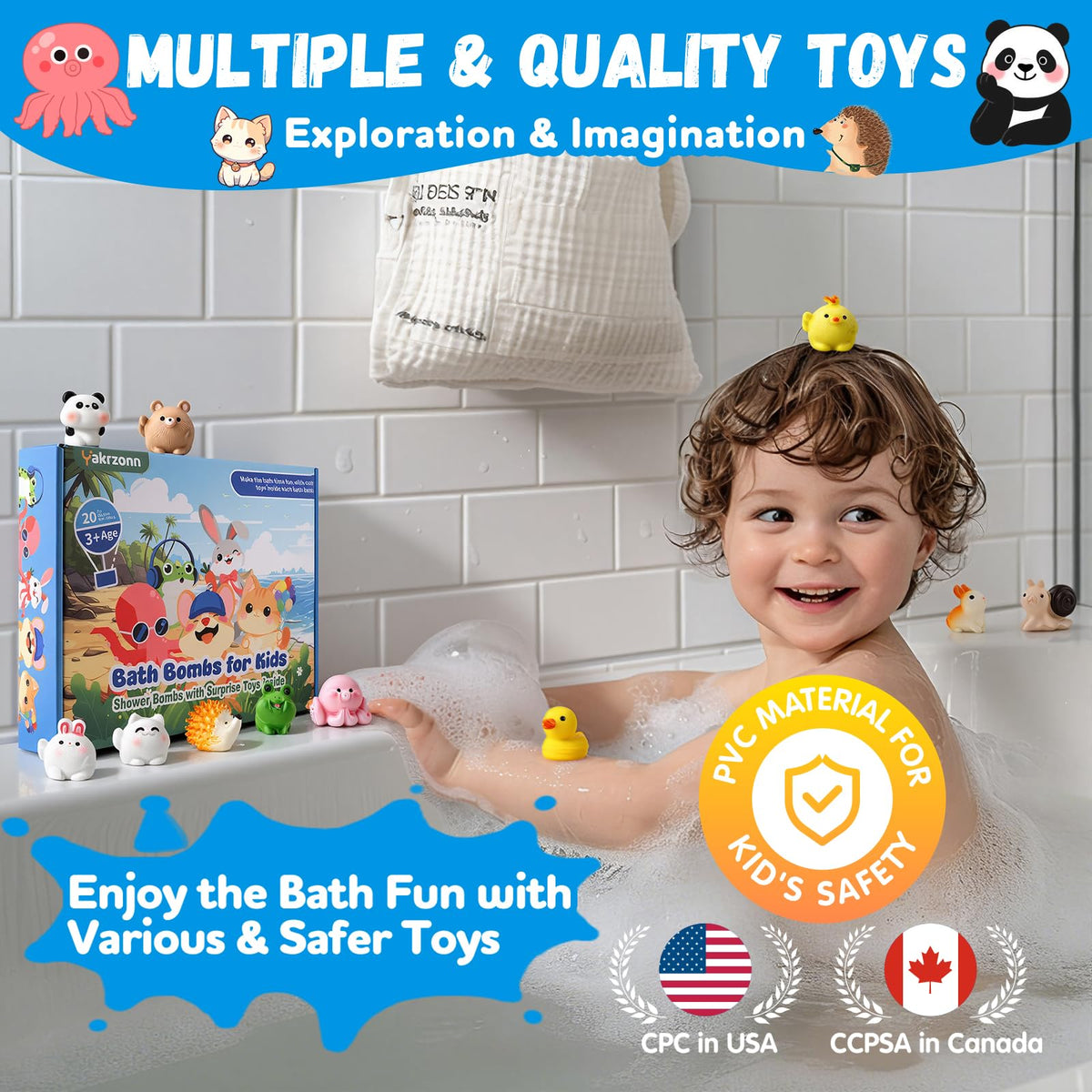 Yakrzonn kids bath bombs designed for skin-friendly, soft bathing.
