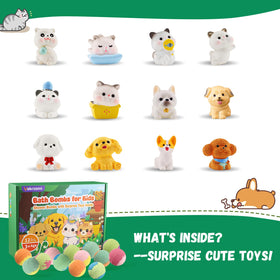 Kitten and puppy toys inside Yakrzonn bath bombs add surprise