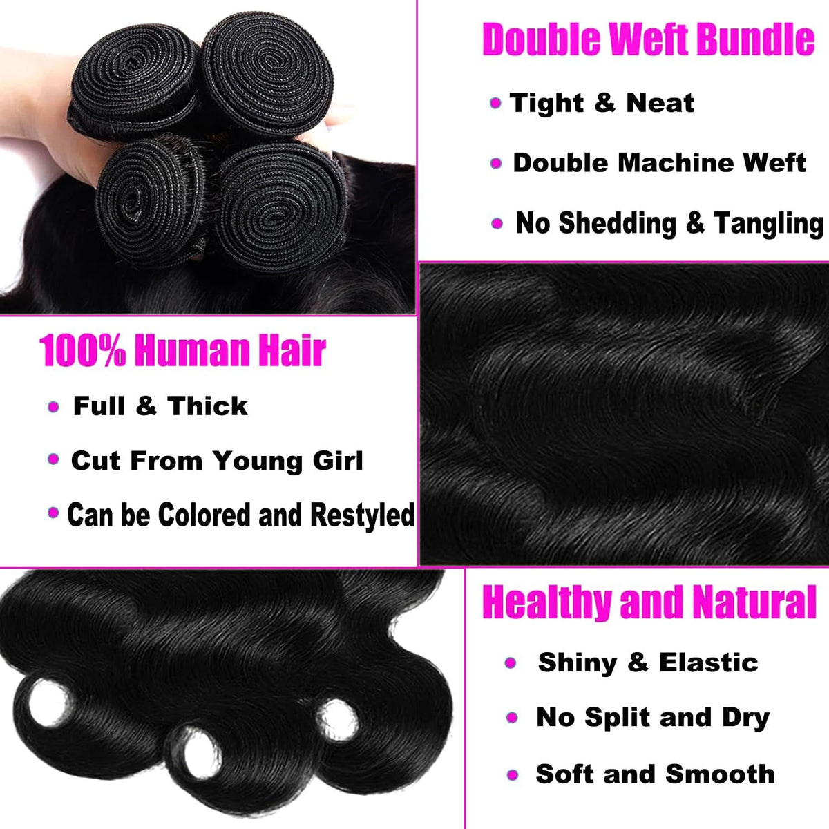YAKUSHA body wave bundles with closure weft detail shows strong double-machine weave for durability.