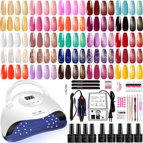 YALSYNY gel nail kit under UV light for at-home manicures