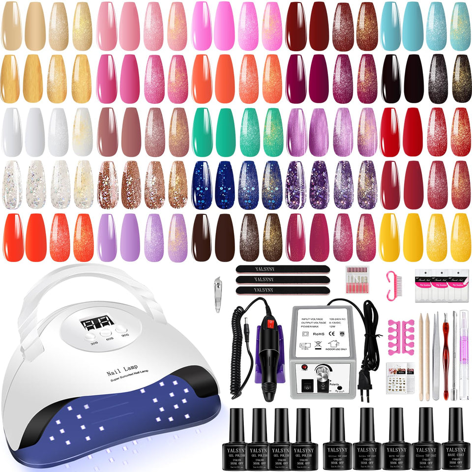 YALSYNY gel nail kit under UV light for at-home manicures