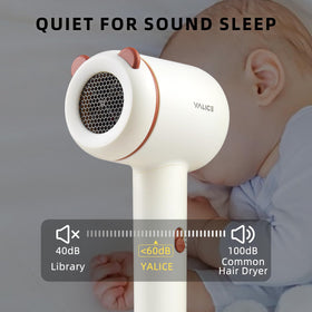 YALICE Kids Hair Dryer quiet motor supports calm drying.