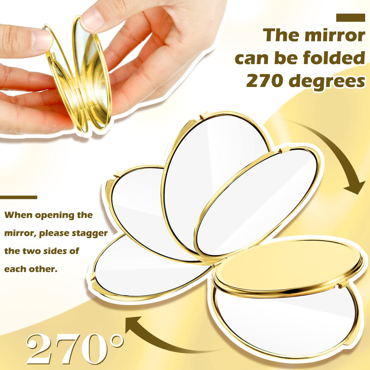 Yalikop gold compact mirror 2x magnification helps precise grooming when needed