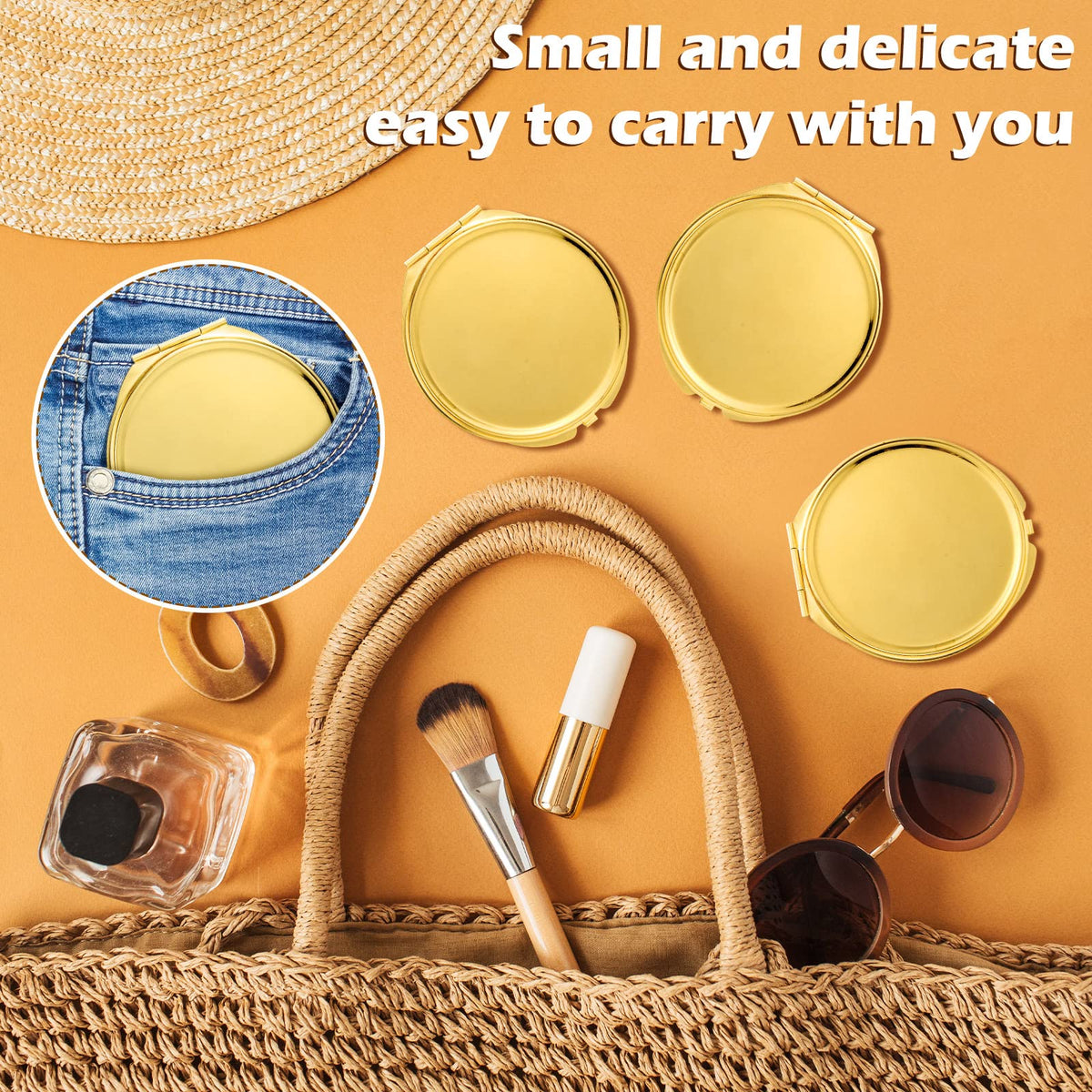 Yalikop gold compact mirror 8-pack bulk set provides multiple accessories