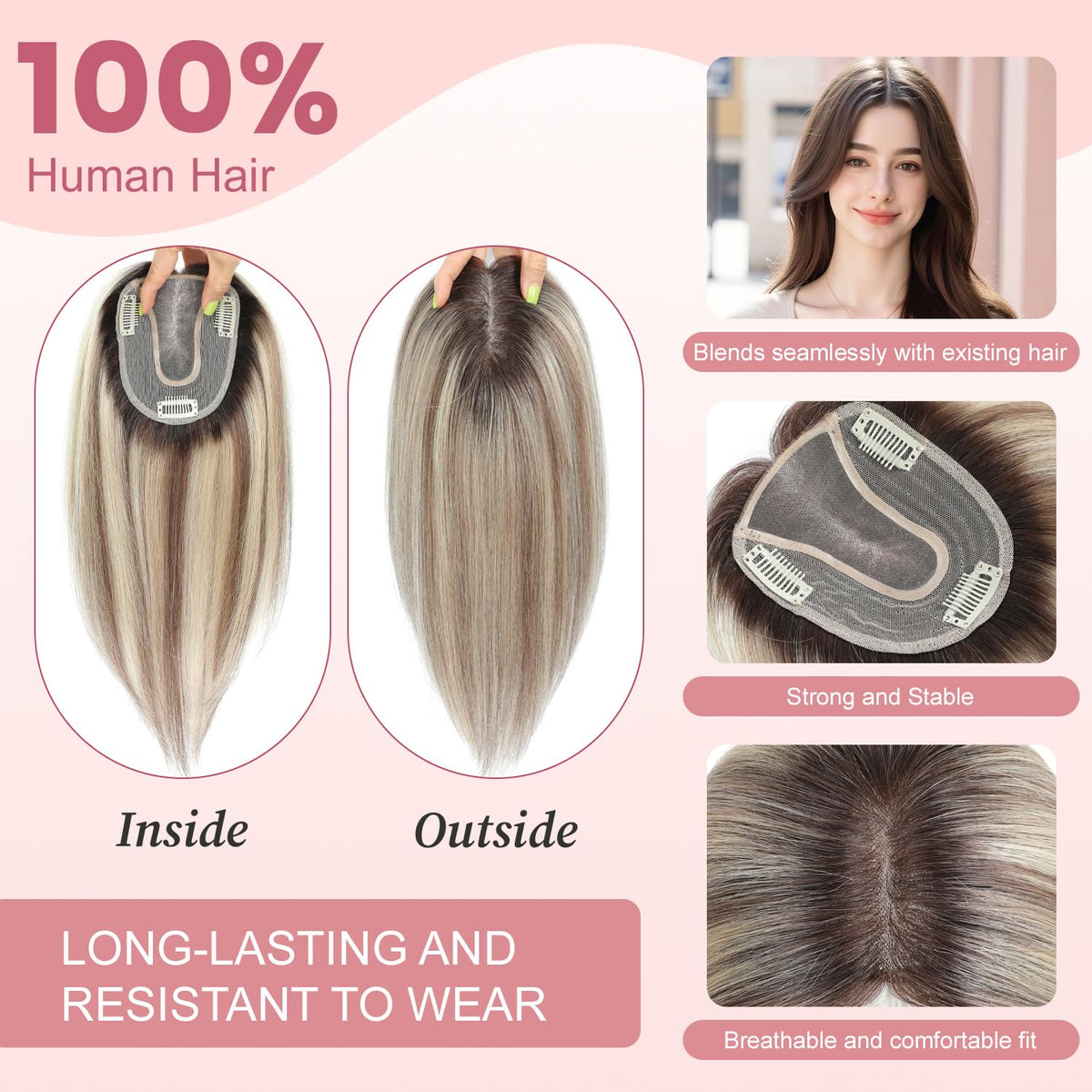 YAMI 100% human hair topper offers soft, versatile styling and seamless blending.