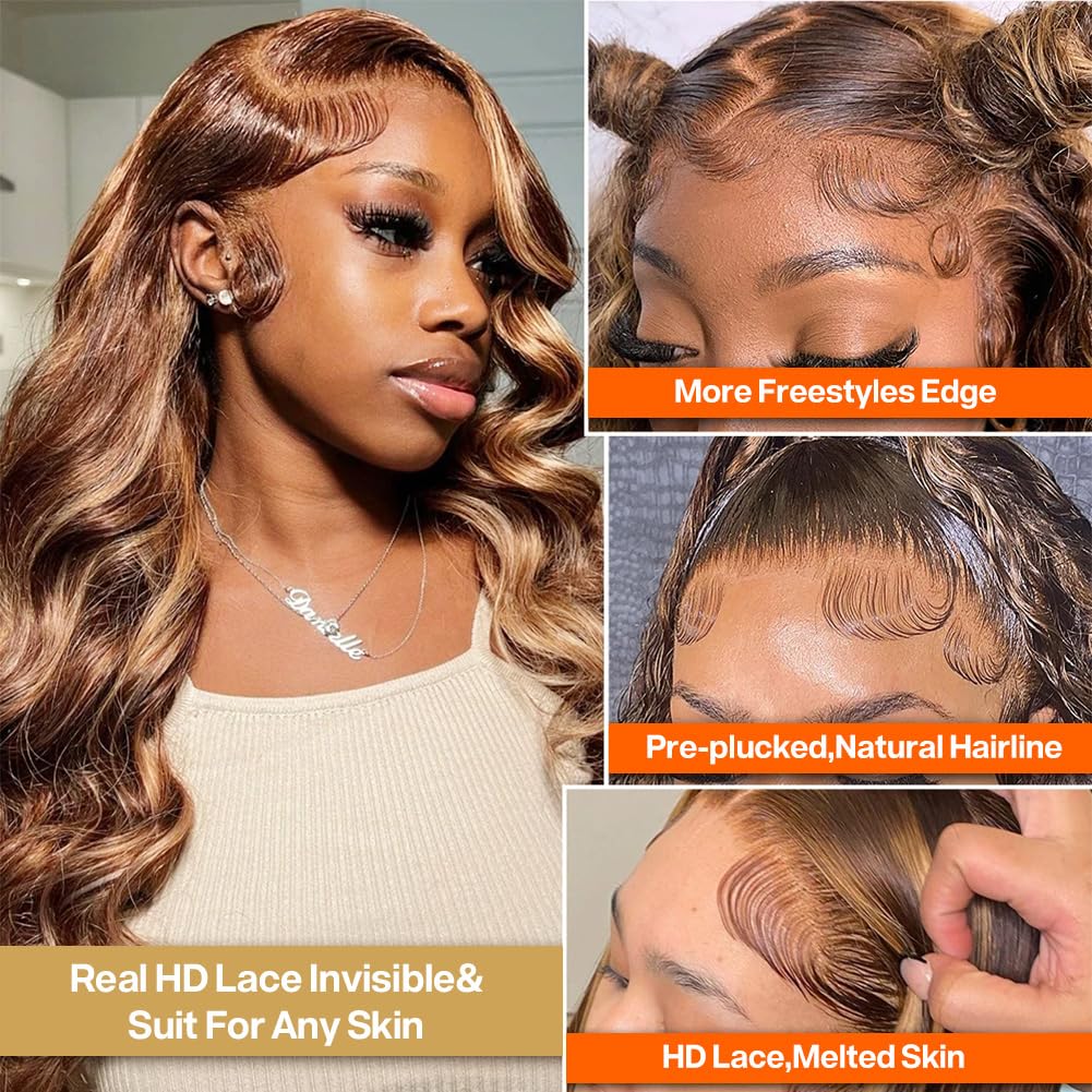 Yamikk 13x5 honey blonde ombre lace front wig body-wave texture for versatile styling