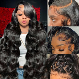 Yamikk 30in body wave lace front wig, natural front view for everyday styling.