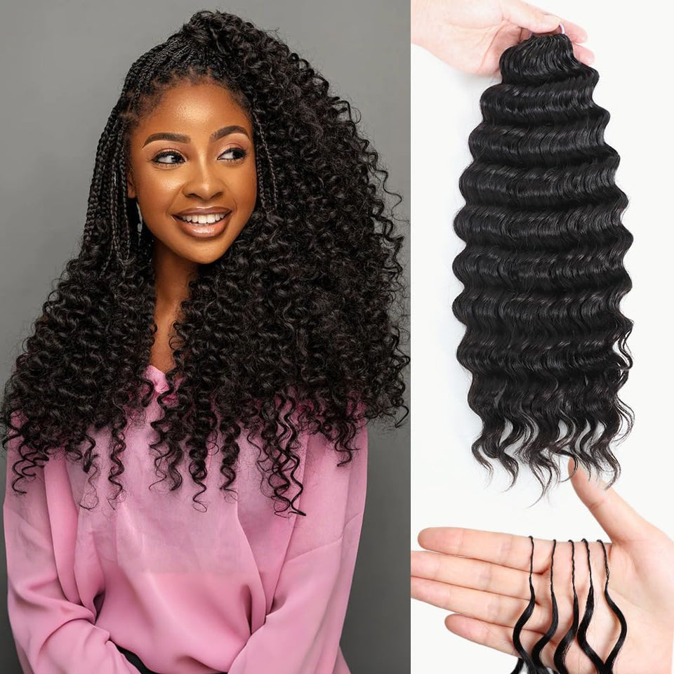 Yamikk Feather Crochet Deep Wave 18 inch bundle adds natural volume and easy styling.