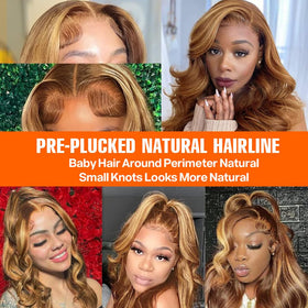 Yamikk Honey Blonde highlight wig parting with 13x5 lace for versatile styling