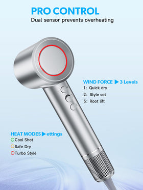 Yammoya hair dryer 360-degree magnetic nozzle for easy styling angles