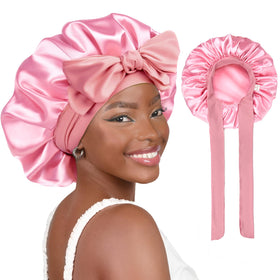 Yanibest adjustable satin bonnet front view showing smooth fabric for night hair protection