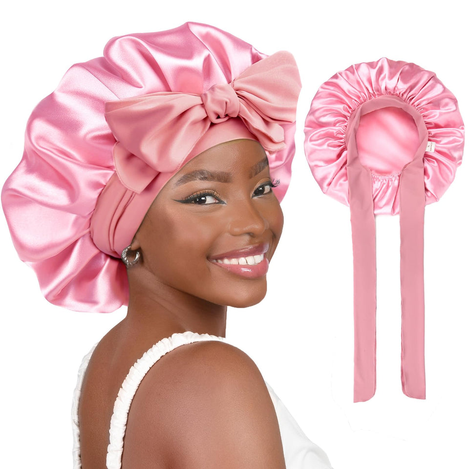 Yanibest adjustable satin bonnet front view showing smooth fabric for night hair protection
