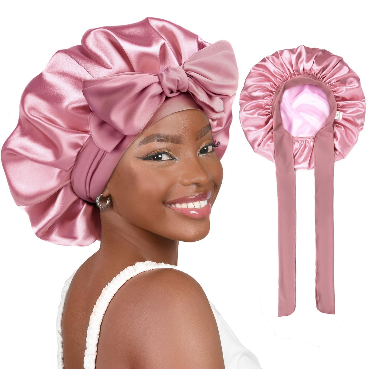 Yanibest adjustable satin bonnet for sleeping with flexible fit protects hair overnight