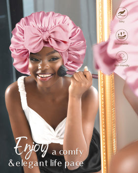 Yanibest satin bonnet shields curls during sleep, reducing friction and bedhead