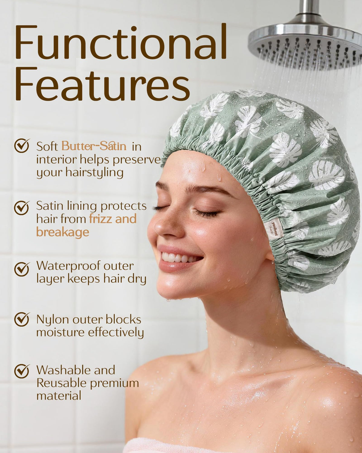 Yanibest cap diameter 33 cm; roomy for thick or curly hair.